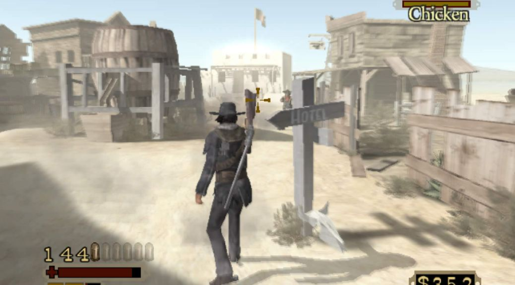 Gameplay des Spiels mit dem Protagonisten, der gegen einige Banditen kämpft