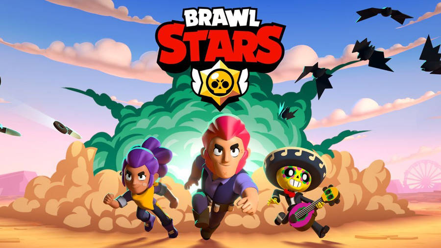 Brawl Stars Quiz, bild mit 3 Charakteren aus dem Spiel, die durch die Wüste rennen